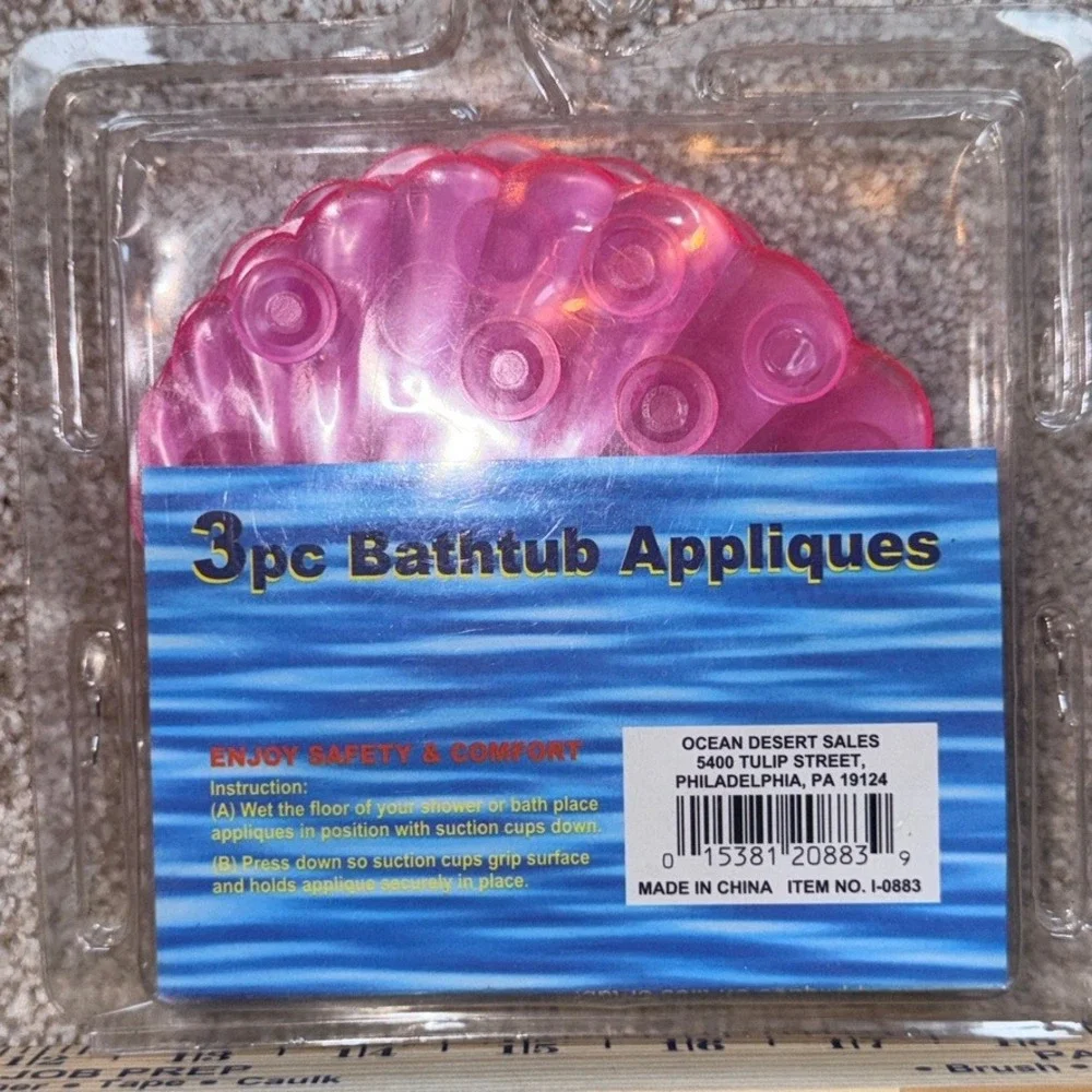 Vintage 3pc Pink Seashell Bathtub Applique Vinyl Suction Cup Ocean Desert Sales
